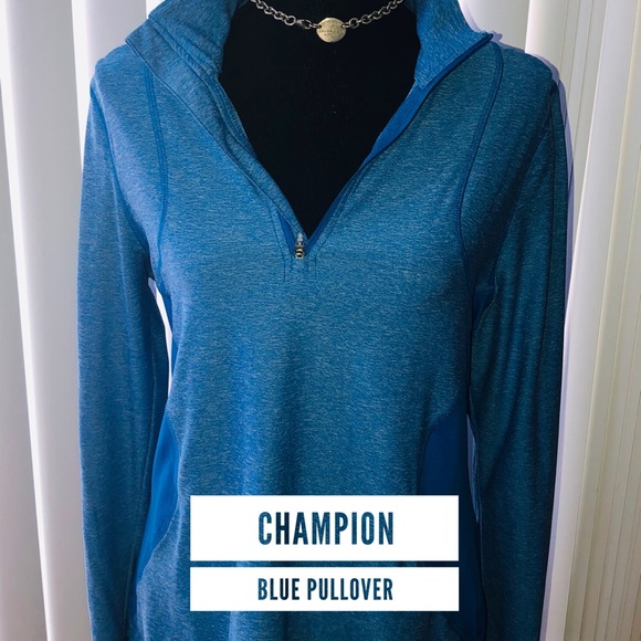 Champion Tops - CHAMPION- L BLUE 3/4 ZIP ATHLETIC PULLOVER